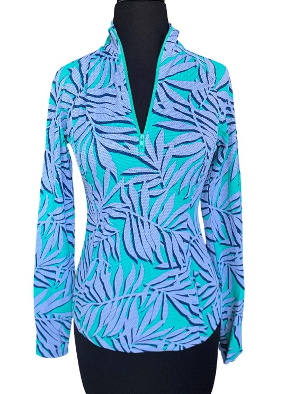 Tommy Bahama Active blue and teal textured half-zip tropical pullover size XS